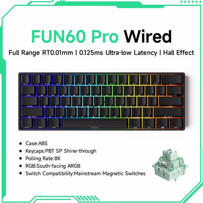 MONSGEEK FUN60 PRO&MAX HE Teclado mecânico 60% sem fios para gaming com switches magnéticos, Rapid Trigger 8K, ARGB e personalização