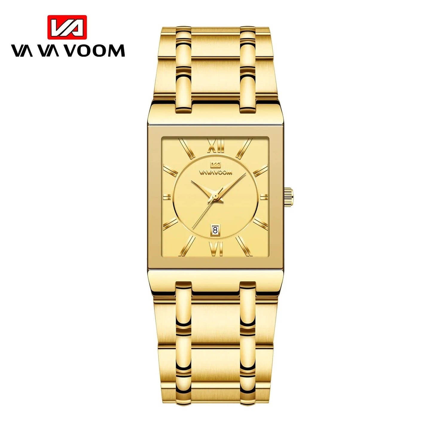 Men Business Watch Simple Design Luxury Fashion Rectangular Black Gold Stainless Steel Calendar Waterproof Quartz Men's Watches