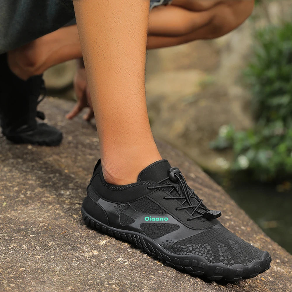 Oiaano wide toe man barefoot black shoes, woman sports sneaker unisex water booties, male aqua beach soft sole light breathable