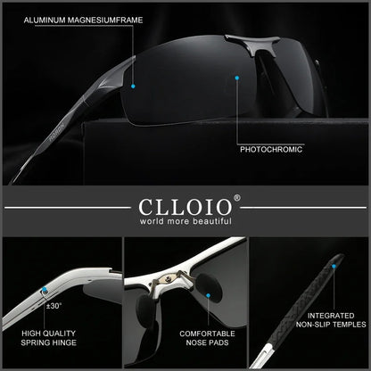 CLLOIO Brand Men's Polarized Sunglasses Aluminum Frame UV400 Anti-Glare Sun Glasses Male Driving Glasses Rimless Oculos De Sol