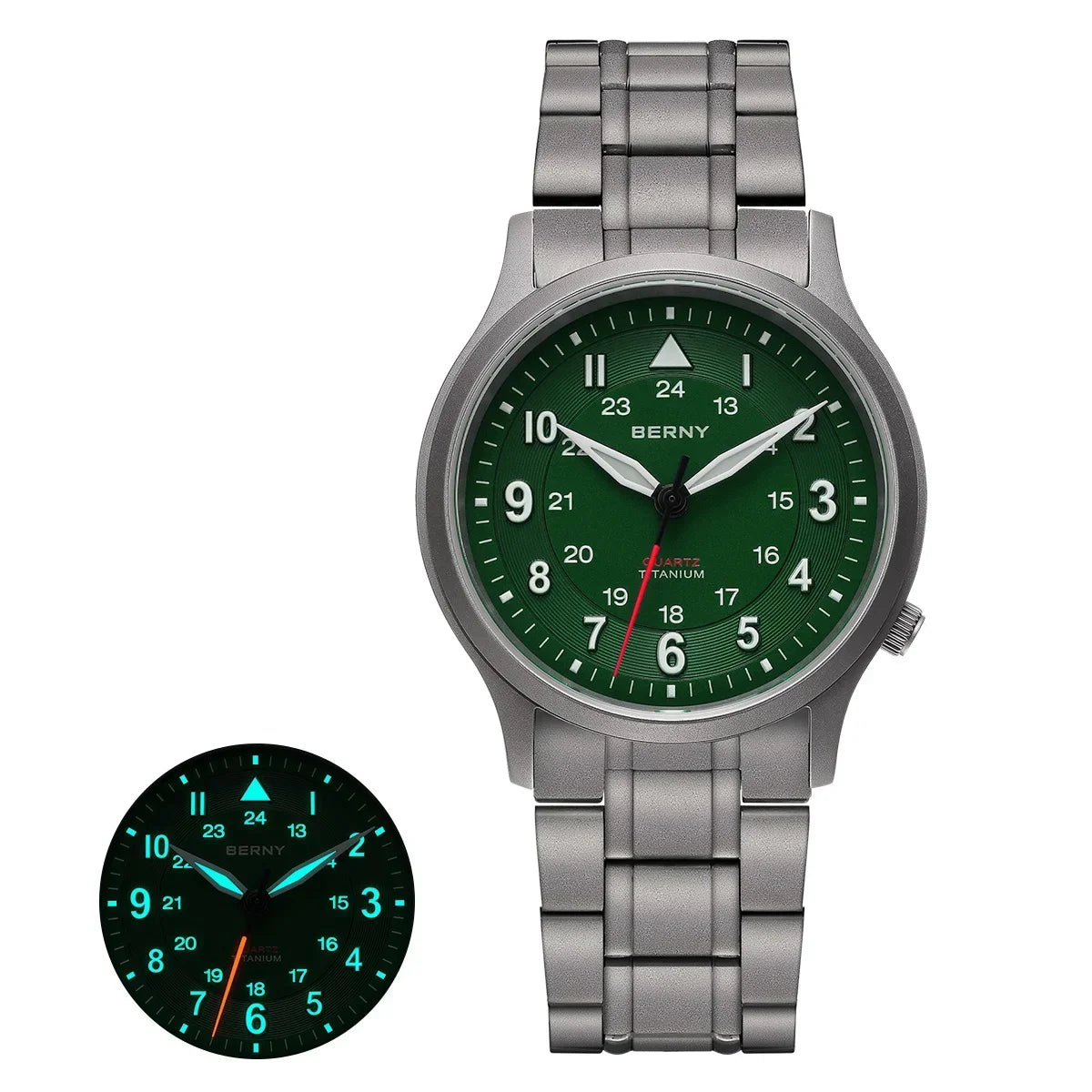 BERNY Full Titanium Watches for Men Outdoor Quartz Men's Field Wristwatch VH31 Super Luminous Sapphire Easy Read Watch