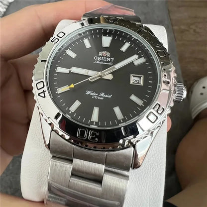 Original Orient Automatic Mechanical Watch 200M Water Resistant Unidirectional Bezel Black Dial Men's Sport Diver Watch