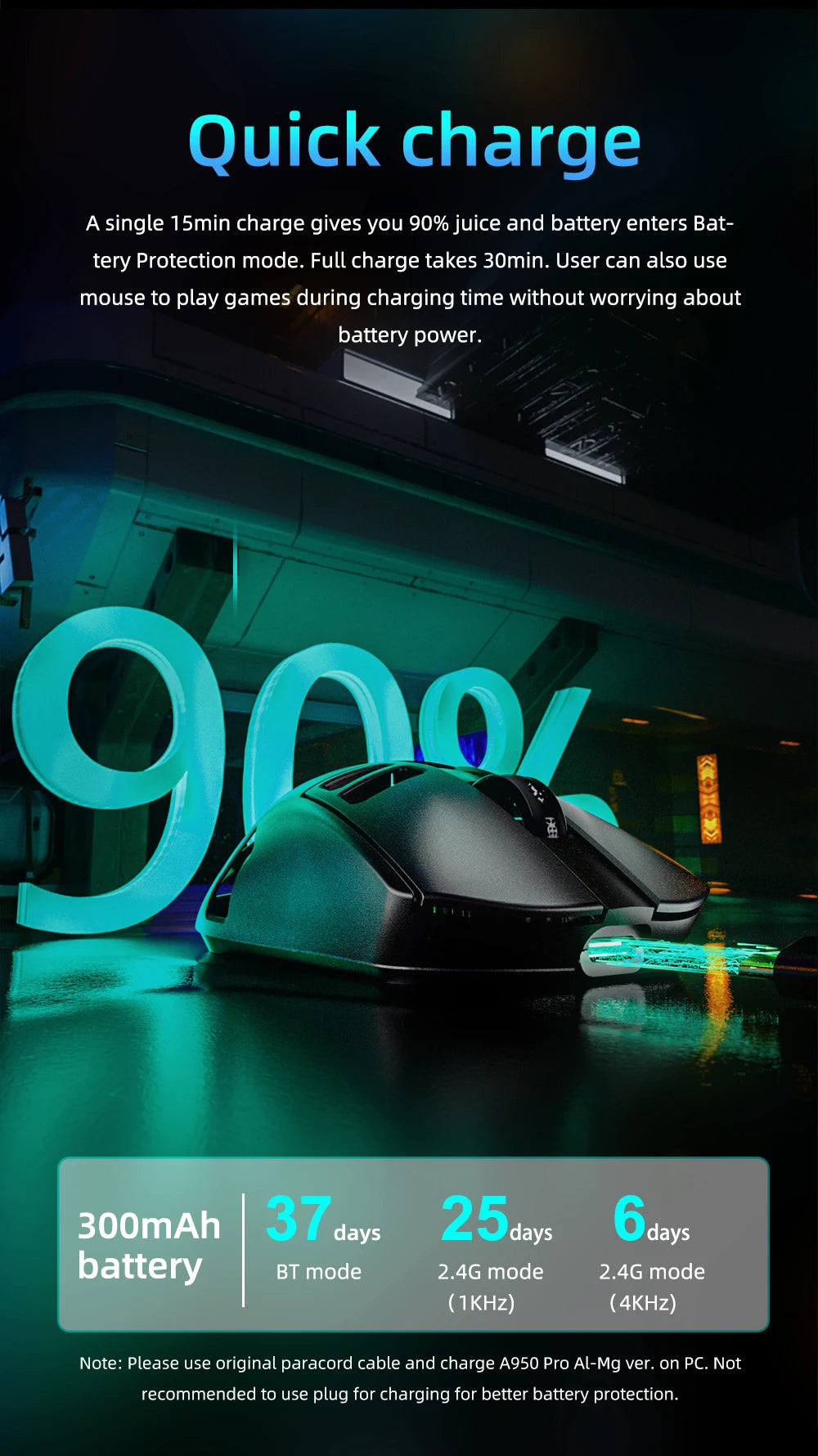 DAREU Al-mg Tri-mode 8Khz PBT trådløs gamingmus med hurtigopladning, PAW3950, 30000 DPI, letvægtsdesign til PC-gamere
