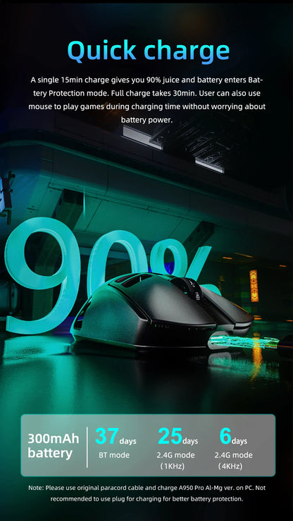 DAREU Al-mg Tri-mode 8Khz PBT trådløs gamingmus med hurtigopladning, PAW3950, 30000 DPI, letvægtsdesign til PC-gamere