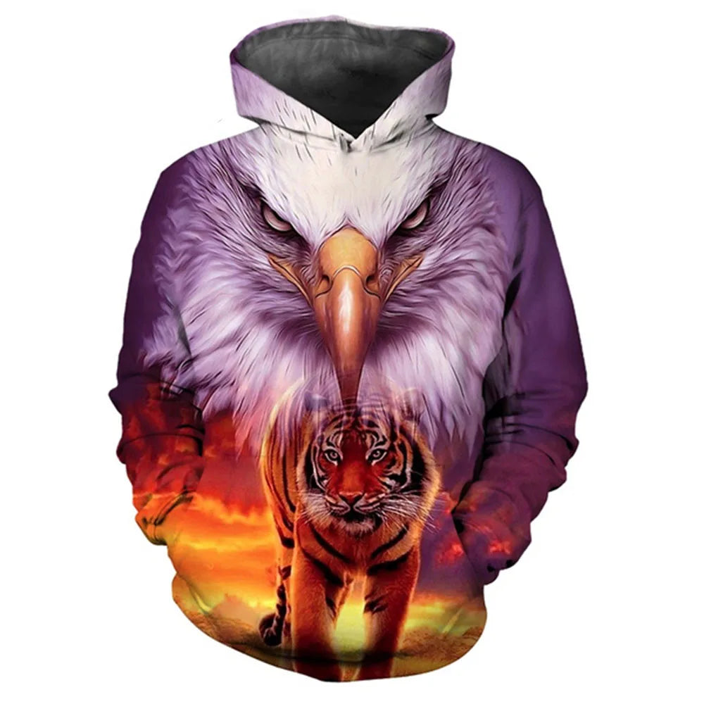 Animal Tiger Eagle Wolf 3D Print Men Women Laxity Hoodie Casual Oversized Pullover Popular Fashion Sweatshirt Trend Men Clothing