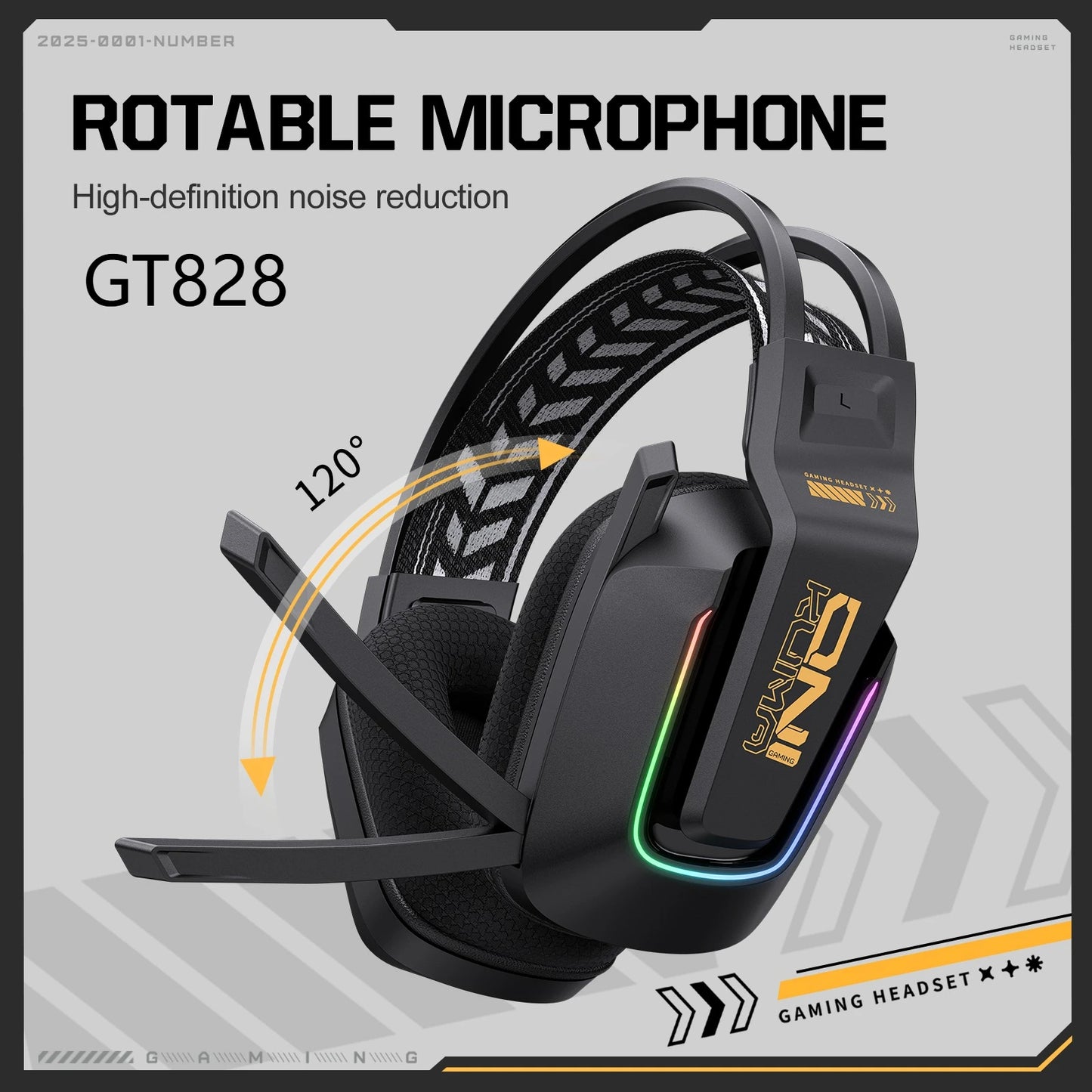 Auscultadores Gaming Sem Fios ONIKUMA GT828 Bluetooth 5.3 RGB com Microfone, Cancelamento de Ruído e Ligação em 4 Modos para PC, PS5 e Portátil