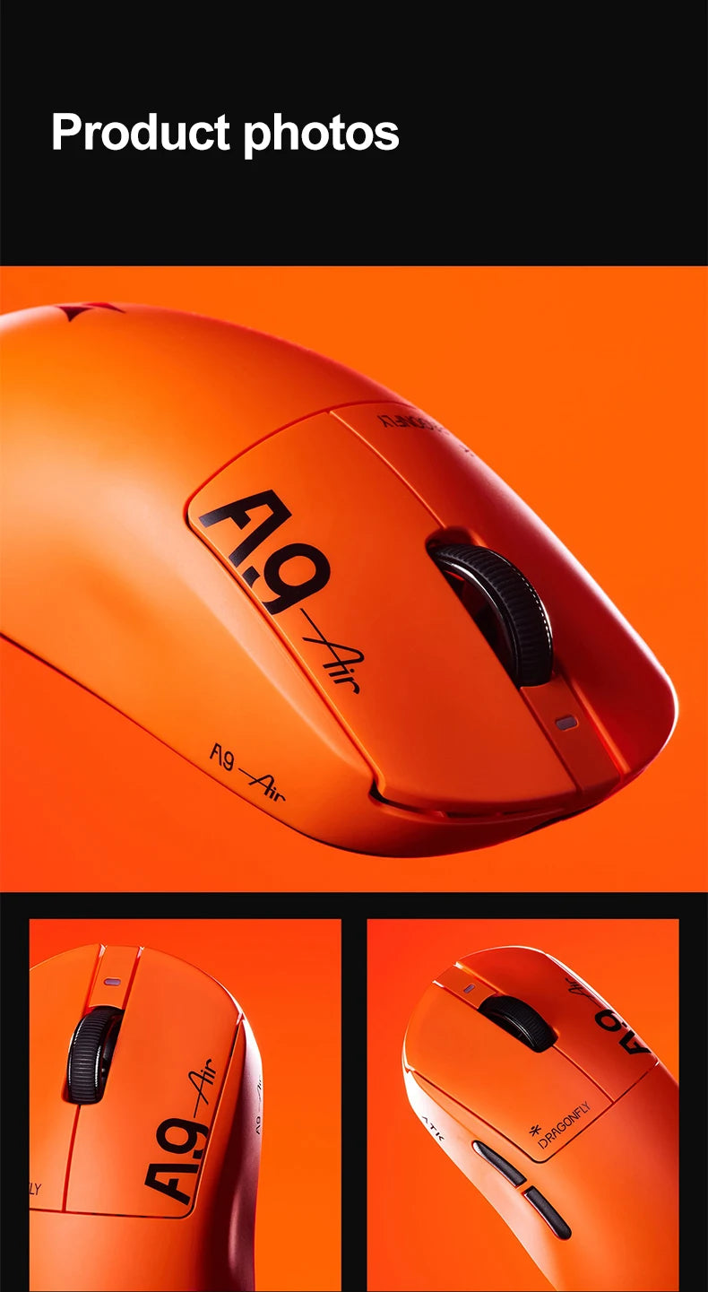 „ATK Dragonfly A9 Ultimate“ belaidė žaidimų pelė, „PAW3950 Ultra 8 kHz“ ergonomiška lengva žaidimų pelė, skirta FPS, e. sportui ir „CSGO“
