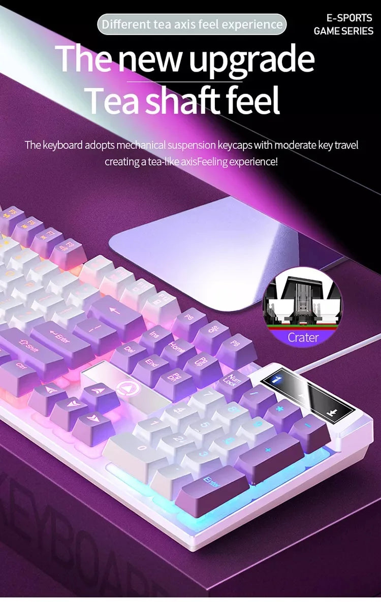 K500 Pink Wired Gaming Keyboard 104 Keys with White Pink Keycaps, USB Full Size Pink Wired Gaming Keyboard for PC, Laptop & Desktop