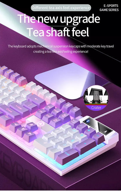 K500 Pink Wired Gaming Keyboard 104 Keys with White Pink Keycaps, USB Full Size Pink Wired Gaming Keyboard for PC, Laptop & Desktop