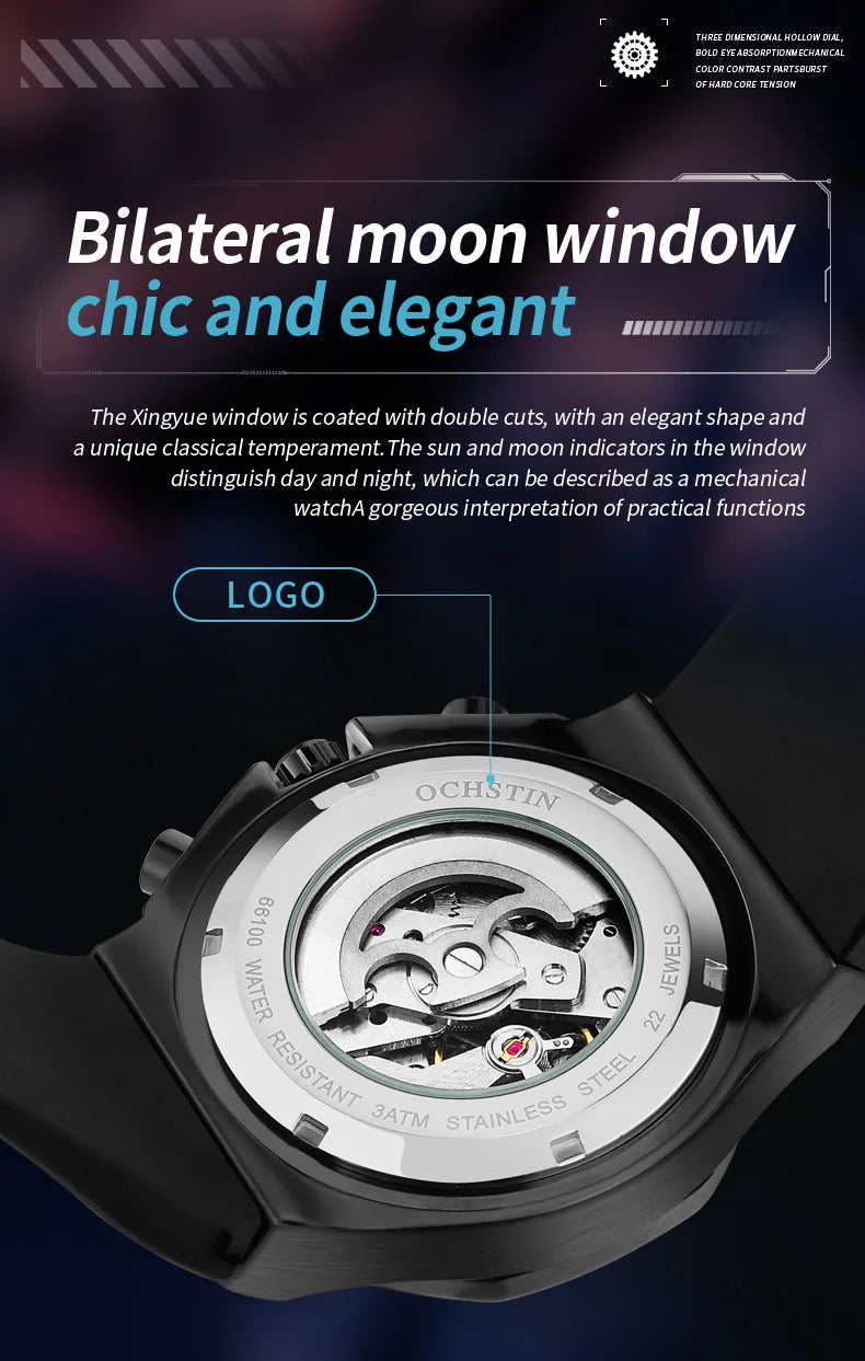 OCHSTIN Automatic Men Watches Luxury Designer Octagon Bezel Mechanical Date Day Night Dial Luminous Male Trendy Sport Wristwatch