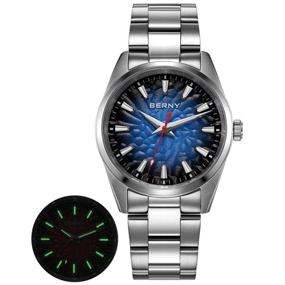 BERNY Men's Watch 10ATM Sapphire Luminous Fashion Quart Watches Full Stainless Steel Classic Dress Business Wristwatch