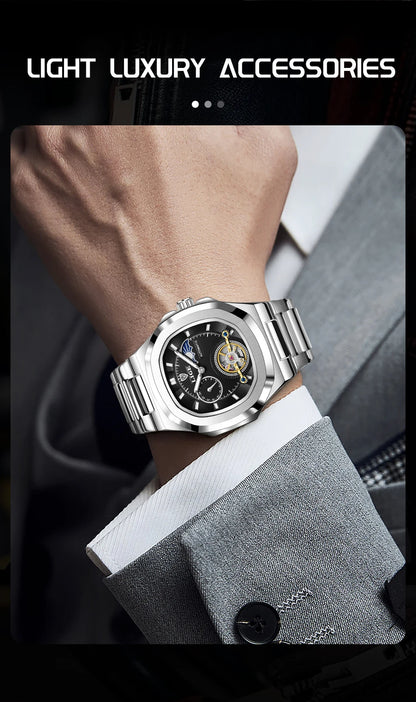 LIGE Watch For Man Luxury Business Waterproof Luminous Mechanical Watches Fashion Moon Phase Automatic Movement Men's Watches
