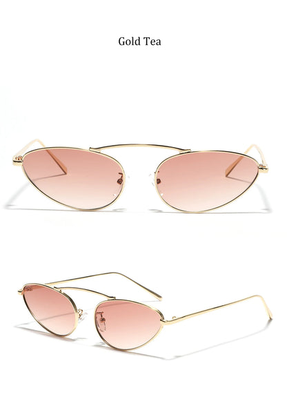 Luxury Brand Cat Eye Sunglasses Women 2025 Fashion Unique Small Oval Sun Glasses Trendy Metal Frame Cool Triangle Eyewear UV400