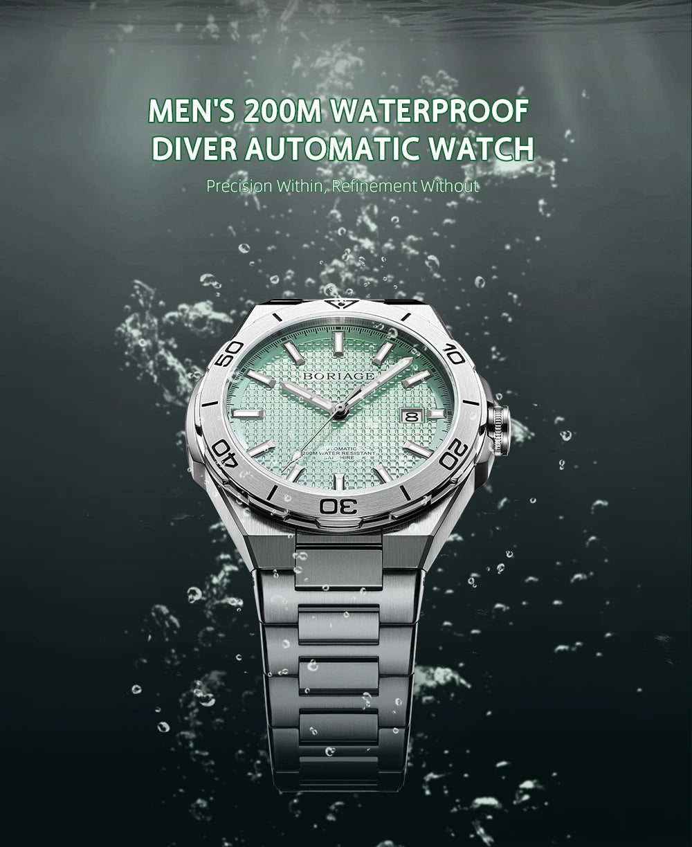 BORIAGE Fully automatic mechanical men's watch BGW9 luminous watch MIYOTA9015 movement 316 stainless steel 200m Water Resistance