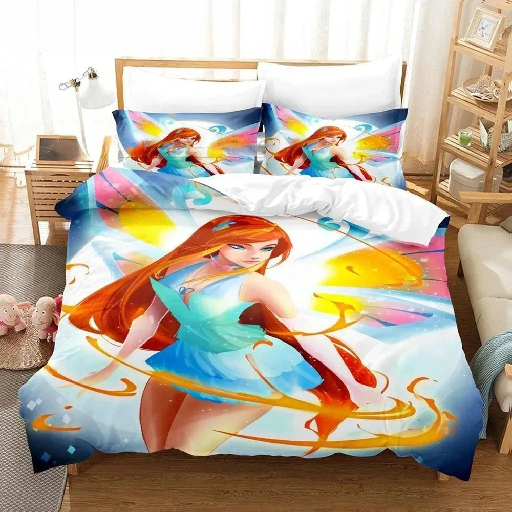 Anime W-Winx Clubs Duvet Cover Pillowcase Bedding Set Adult Boy Girl Bedroom Decoration Children Gift Single Double Large Size