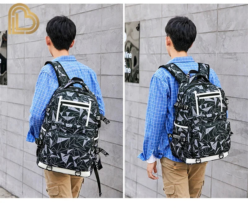 Yule Trooper F-Fortnited Battle Royale Backpack with USB Charging Anime Figures Study Stationery Compartment Students Mochila