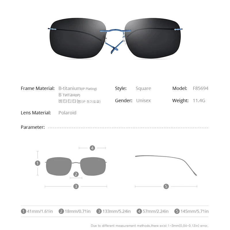 FONEX Titanium Rimless Sunglasses Men Austria Ultralight Frameless Square Polarized Sun Glasses for Women Japanese Shades 85694