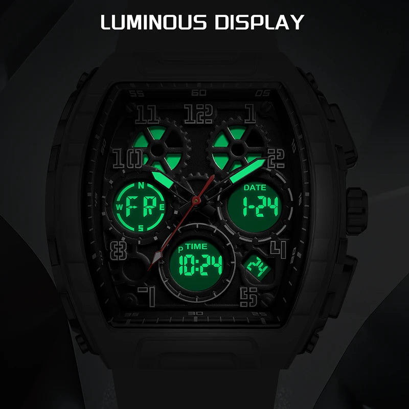 FOXBOX Men Watch Luminous White Silicone Waterproof Quartz Watch For Men Fashion Analog Digital Alarm Chronograph Montre Homme