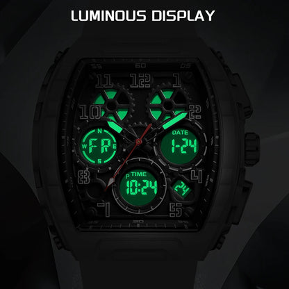 FOXBOX Men Watch Luminous White Silicone Waterproof Quartz Watch For Men Fashion Analog Digital Alarm Chronograph Montre Homme