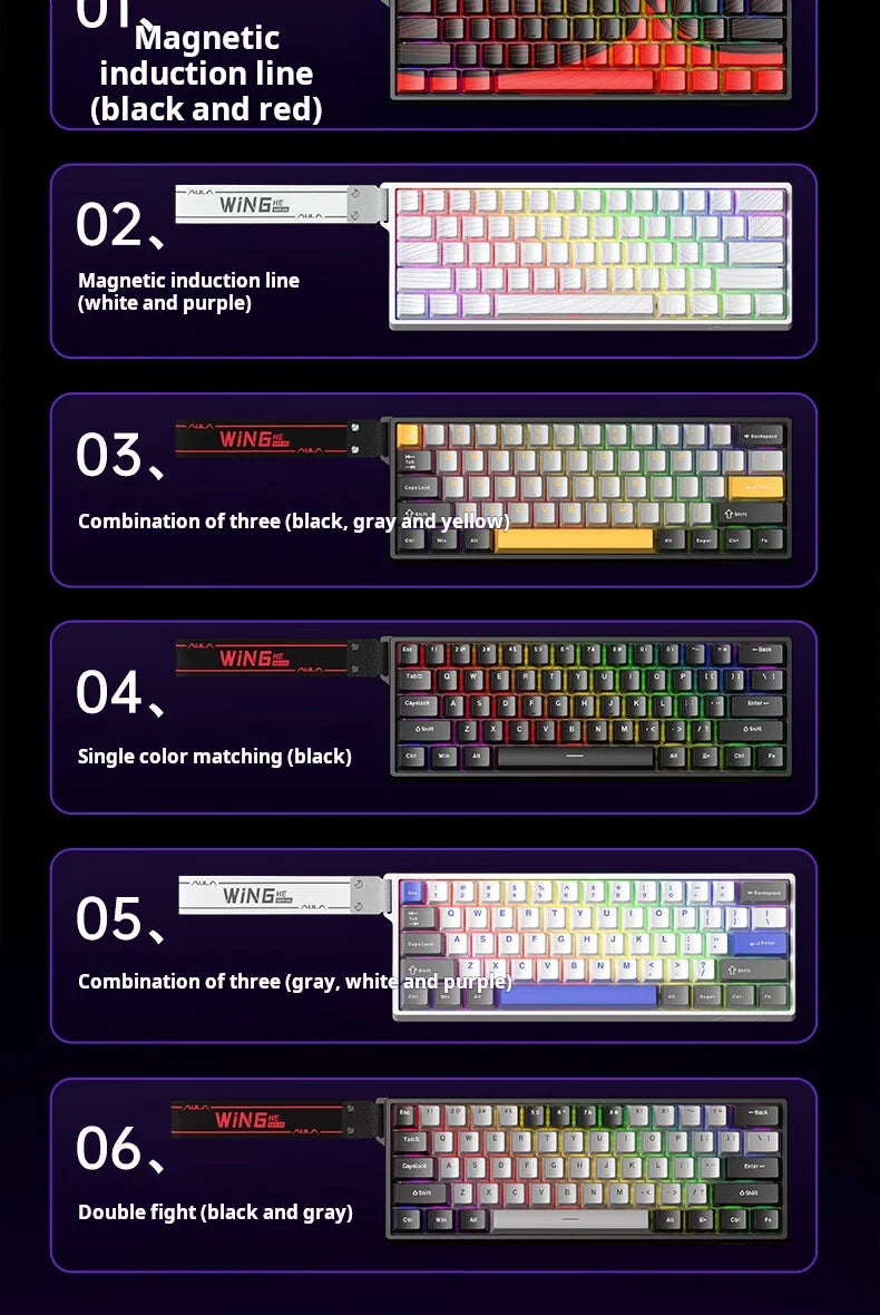 Teclado Mecânico Personalizado AULA WIN60 HE com Ligação com Fio, Eixo Magnético RT para E-sports, Taxa de Polling 8K
