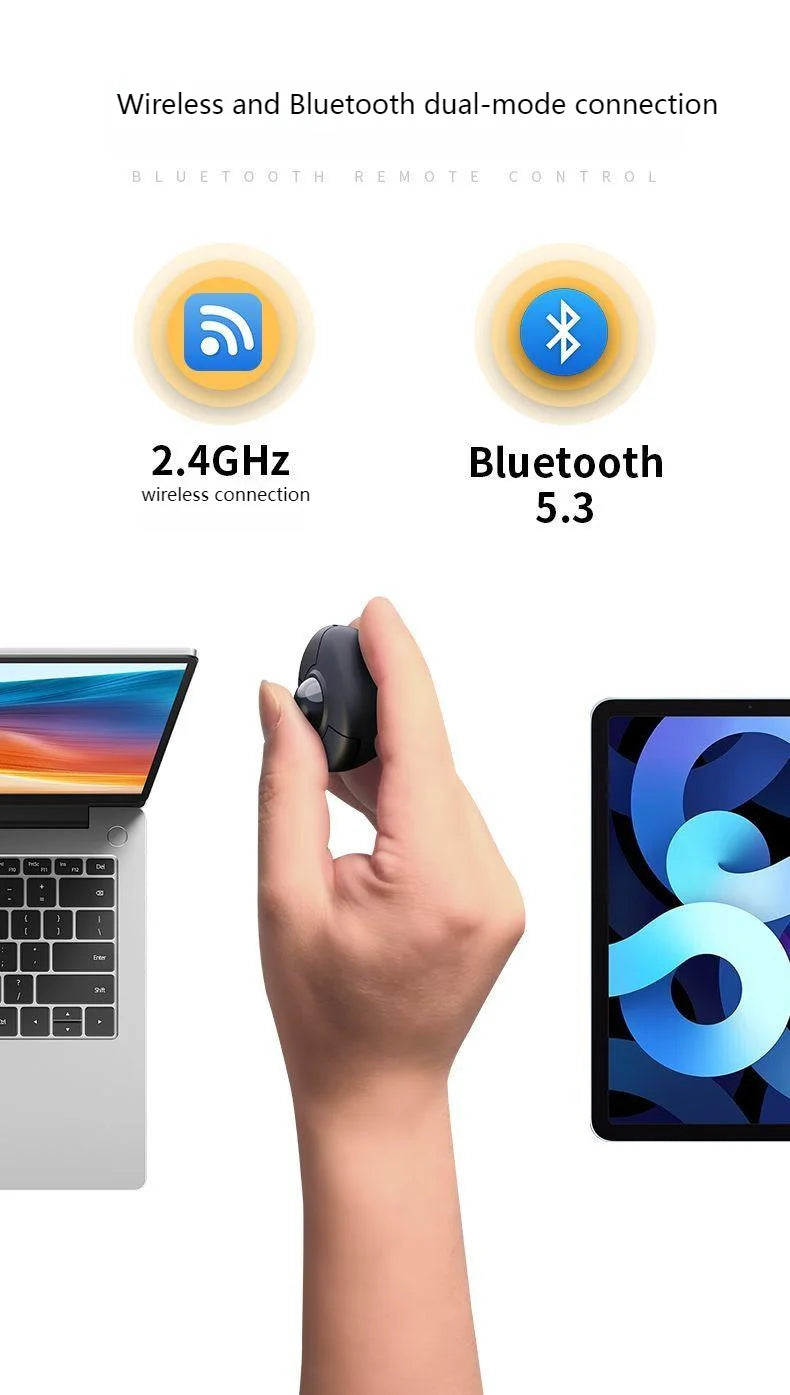 Trackball Finger Ring Mouse 2.4G + Bluetooth Wireless Remote Control Mouse for PPT, Presentations, Smart TV, Car Display & PC