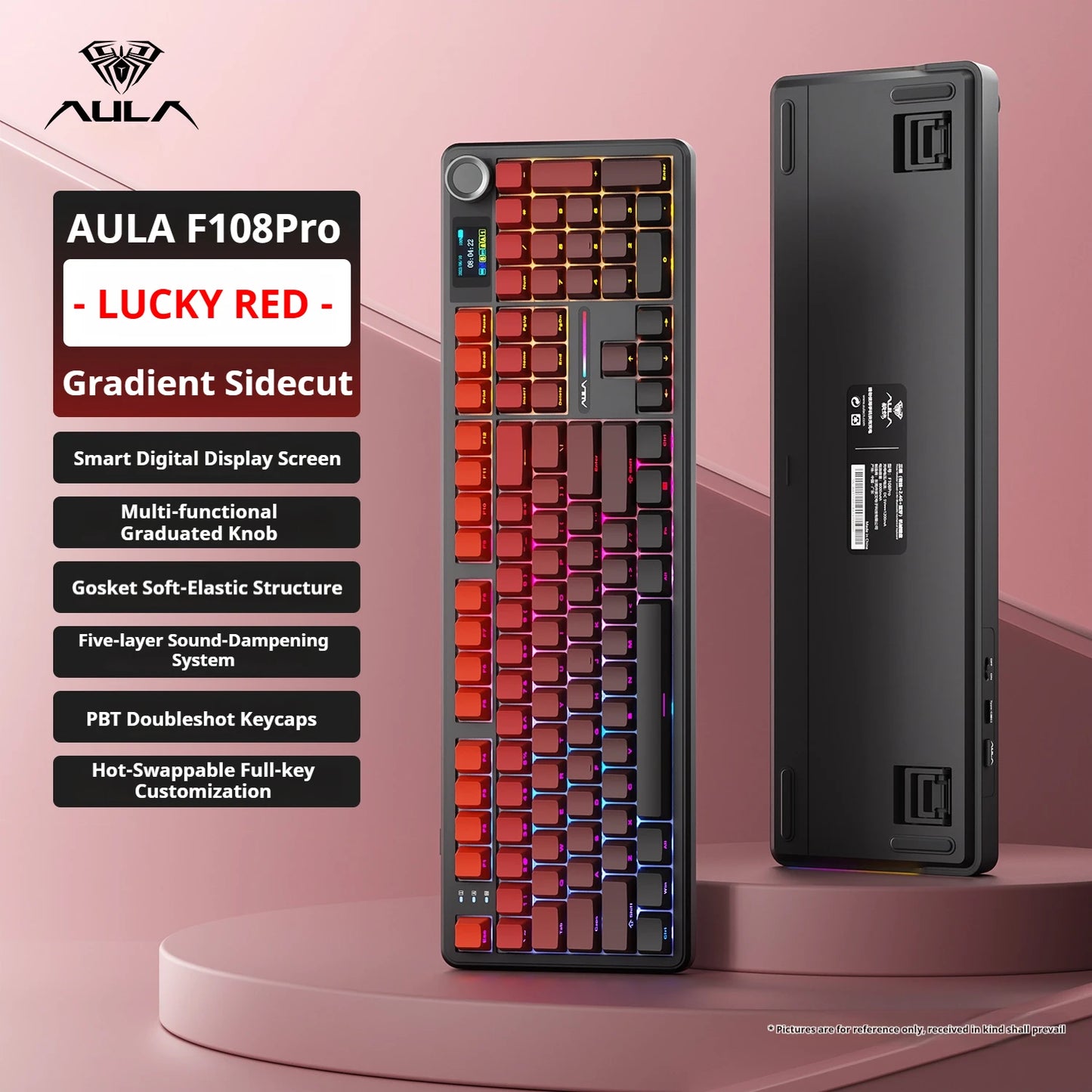 Teclado Mecânico AULA F108 PRO Personalizado Layout 100% Retroiluminação RGB Sem Fios Bluetooth Interruptores Hi-Fi Teclado Gaming