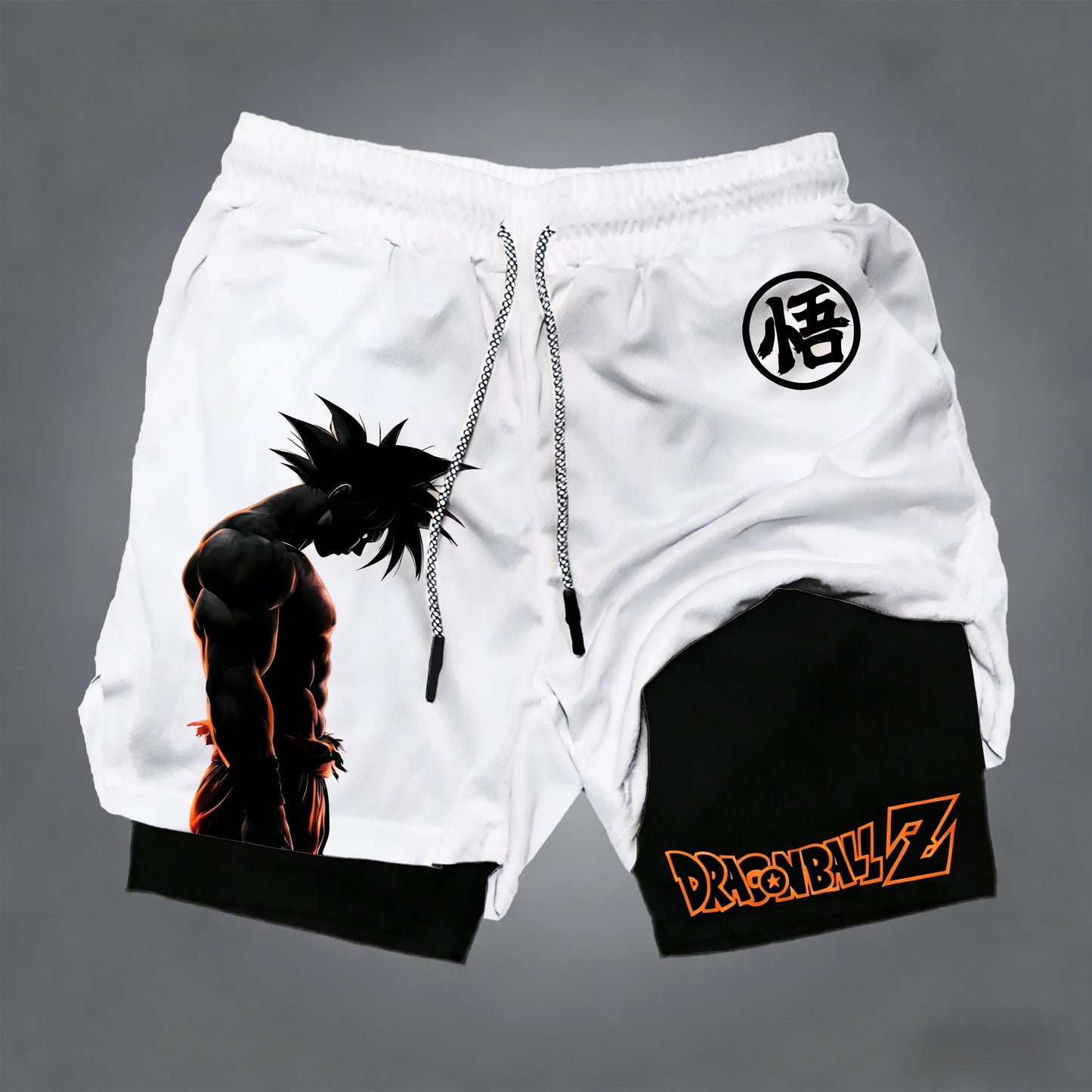 Dragon Ball Men's Double-layer Shorts Son Goku Summer Japanese Anime Fake Two-piece Sports Fitness Quick-drying Shorts