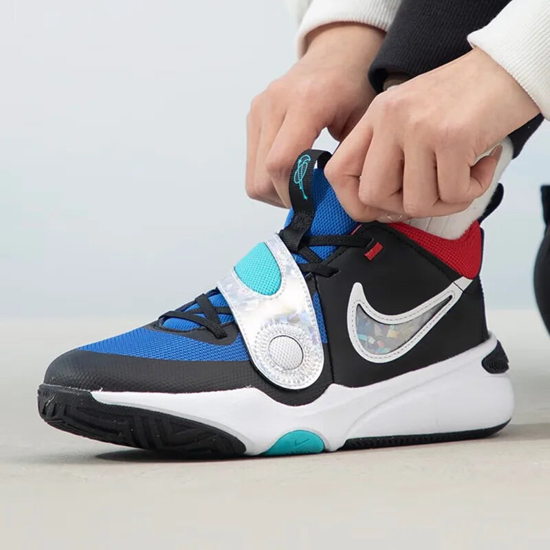Nike Full-Length Rubber Outsole Cushioning Women's Practical Basketball Shoes, New Velcro Design, Wear-Resistant and Durable Mid-Top Basketball Shoes, Team Hustle D11 Eye-Catching Color Outdoor Casual Basketball Shoes, Excell
