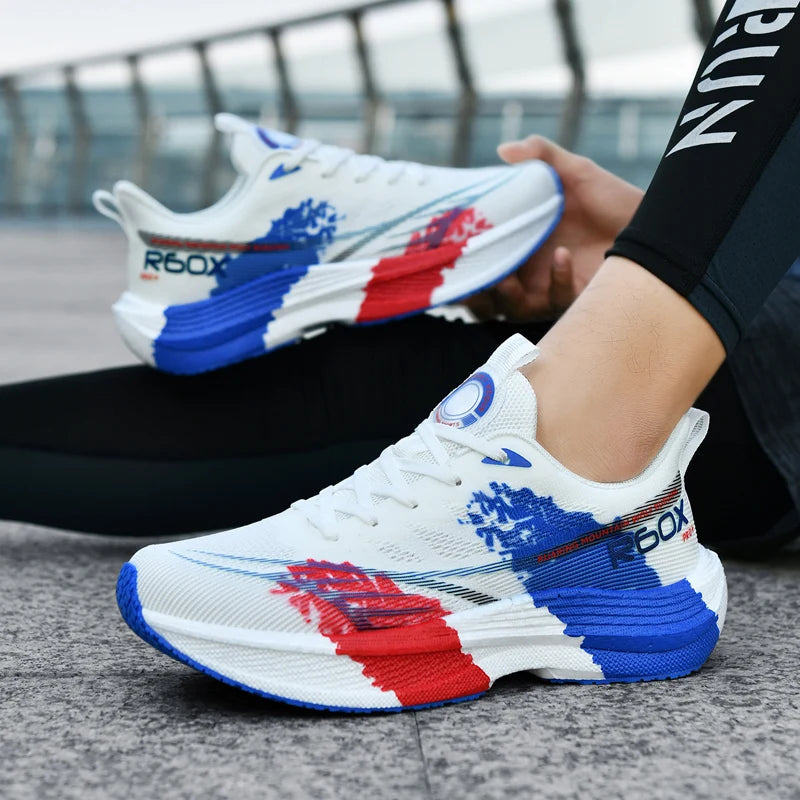 Löparskor för män i mesh, andningsbara, snörningsbara, bekväma, maraton-, sport- och fritidsskor, tennis-skor, stora storlekar, trendiga sneakers för män