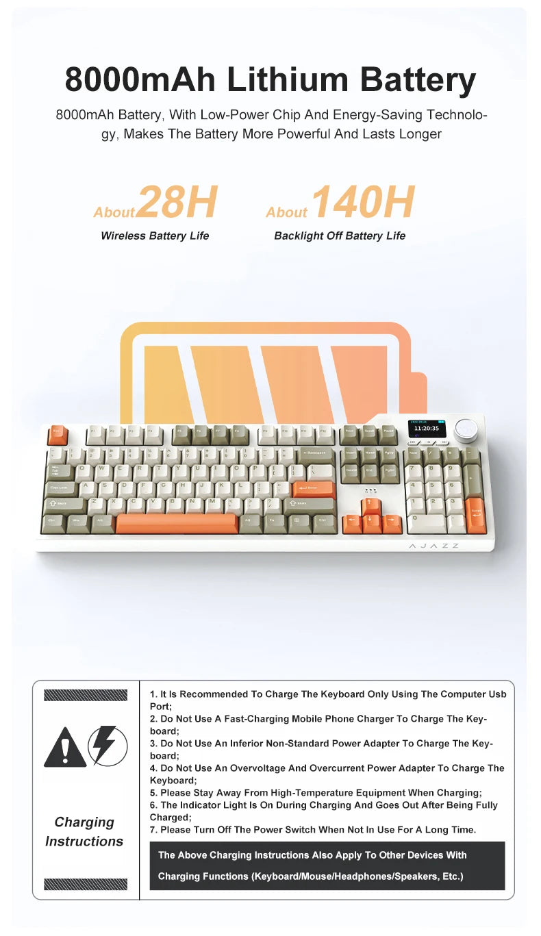 Novo teclado gaming AJAZZ AK35I V3 MAX tri-mode com fios, Bluetooth e sem fios, Gasket, hot swap completo, 104 teclas, teclado personalizado