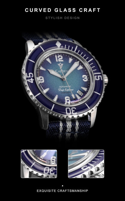 CADISEN Deep Explorer 2025 New Automatic Mechanical Watch Man Canvas Strap Wristwatch 8215 Luxury Luminous Waterproof Watches