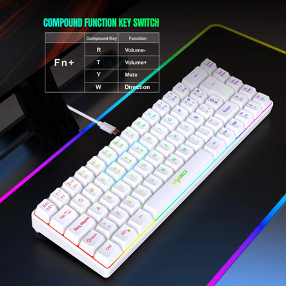 Promoção imperdível! Teclado gaming com fios espanhol de 69 teclas, retroiluminação RGB e design compacto 68%, um acessório indispensável para profissionais de escritório e gamers