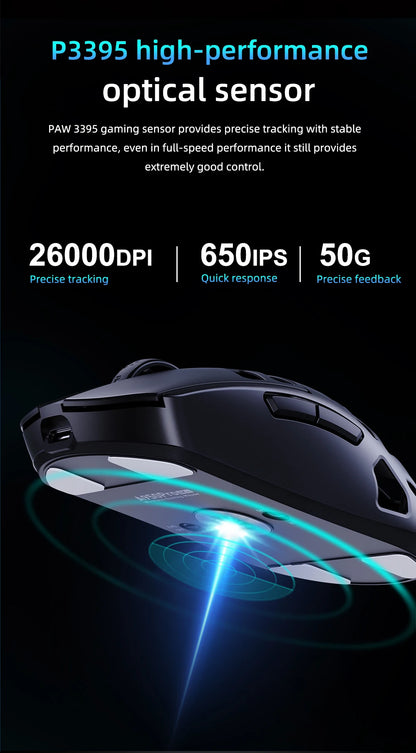 DAREU Al-mg Tri-mode 8Khz PBT trådløs gamingmus med hurtigopladning, PAW3950, 30000 DPI, letvægtsdesign til PC-gamere