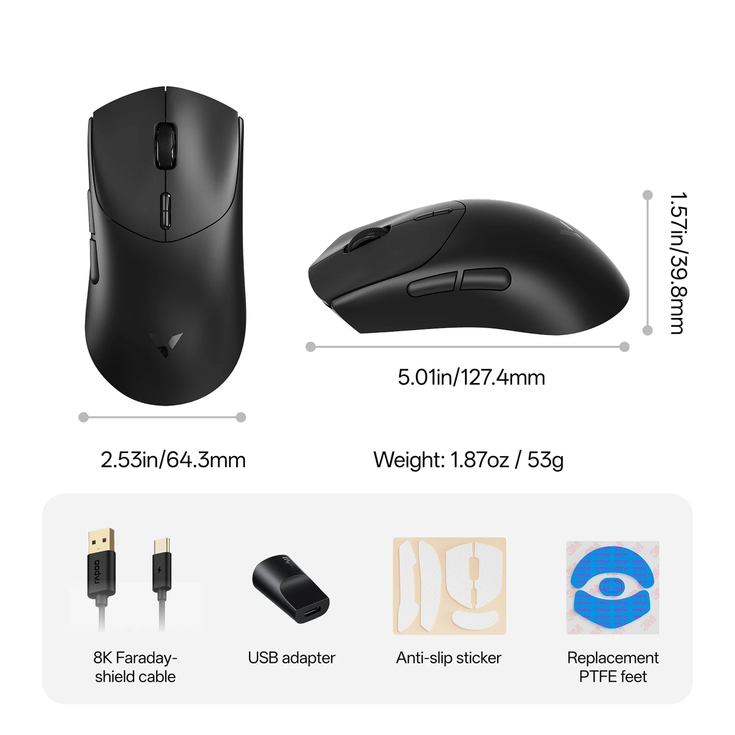 Rapoo VT7 MAX Wireless Gaming Mouse, True 8K Wireless Gaming Mouse, 53g Ultra-Lightweight, 30K DPI, 750-Hour Battery, Programmable Gaming Mouse