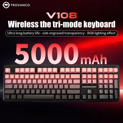 Teclado Bluetooth V108 Pro para escritório, baixo ruído, 2.4G, com e sem fios, layout completo, membrana com retroiluminação RGB