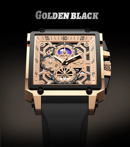 New LIGE Mens Watches Top Brand Luxury Hollow Square Sport Watch For Men Fashion Silicone Strap Waterproof Quartz WristWatch+Box