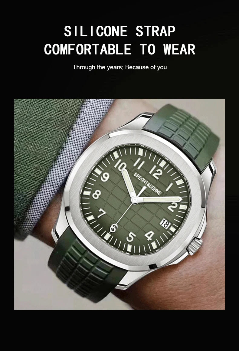 Specht&Sohne 2025 New Luxury Men Mechanical Wristwatch Miyota 8215 Stainless Steel Watch Green Rubber Sapphire Reloj Hombre
