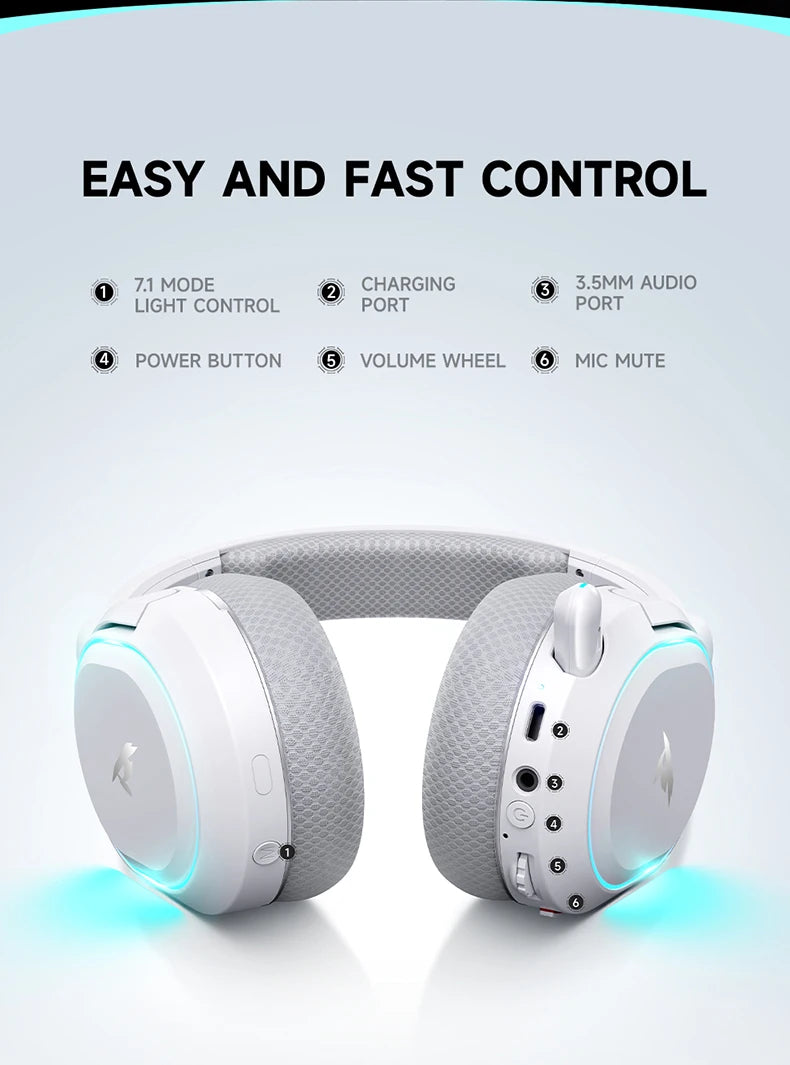 Auscultadores Gaming Sem Fios Picun G2 Bluetooth 5.3 – Som Surround 7.1, Baixa Latência de 5ms e Microfone ENC para PC, PS5, PS4, Switch e Mobile