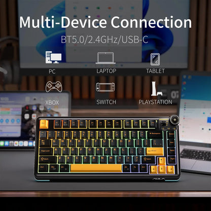 AULA AU75 Wireless Mechanical Keyboard 81 Keys Compact Hot Swappable Custom Keyboard 2.4G/USB/BT5.0 RGB Backlit Gaming Keyboard