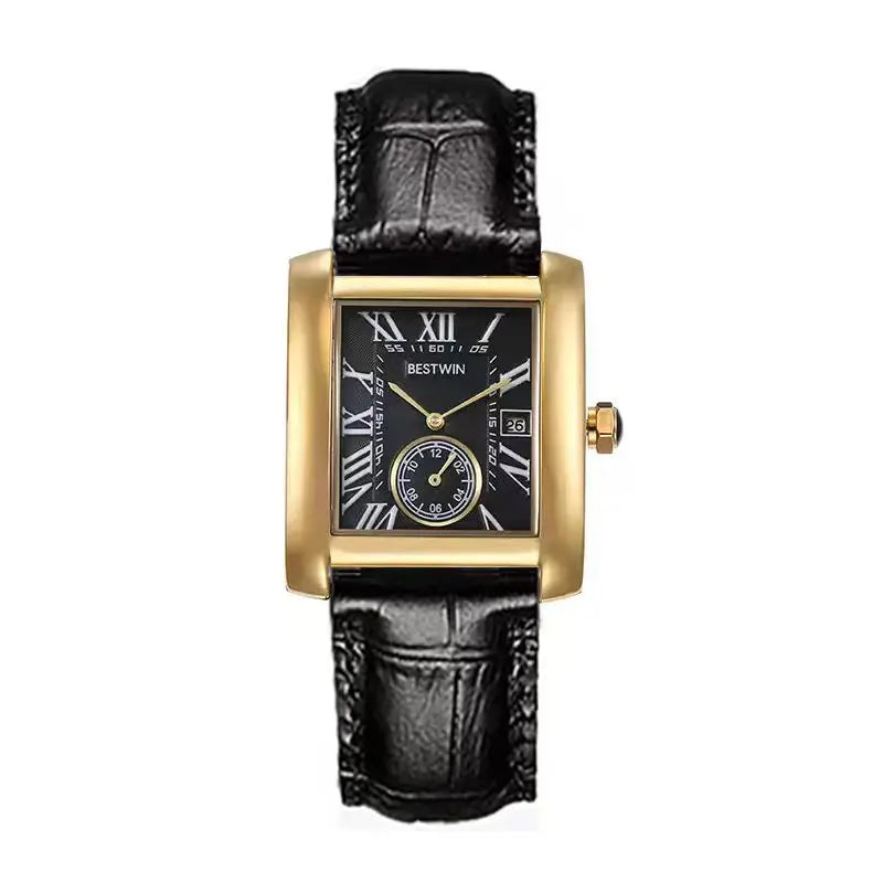 Luxury Men's Watch Men's Gold White Roman Digital Quartz Watch Metal Strap Rectangle Classic Brand Watch Business Men's Clock