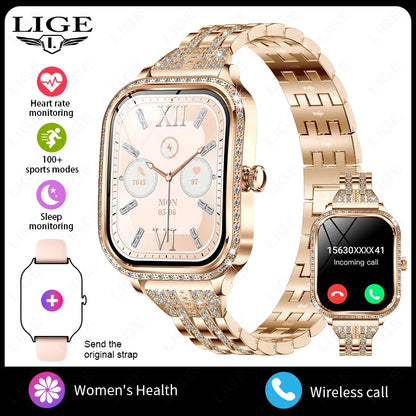 LIGE New Luxury Smart Watch Heart Rate Monitor Fashion Ladies Bracelet 2024 Bluetooth Call Smartwatch Womoen For Android IOS