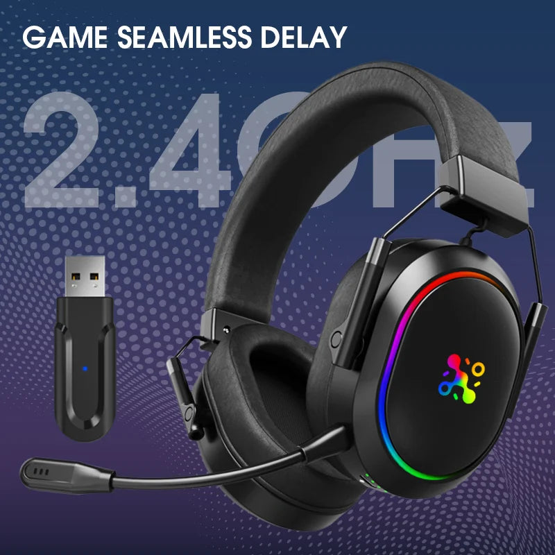 Auricular Gaming Sem Fios LDON PS5 PS4 Bluetooth 2.4GHz Som Surround 3D Microfone com Cancelamento de Ruído Baixa Latência