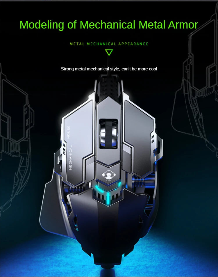 Hot Selling Mechanical Wired Gaming Mouse 9 Keys Macro Definition 12800DPI RGB Backlit Gaming Computer Mouse for Laptop Desktop