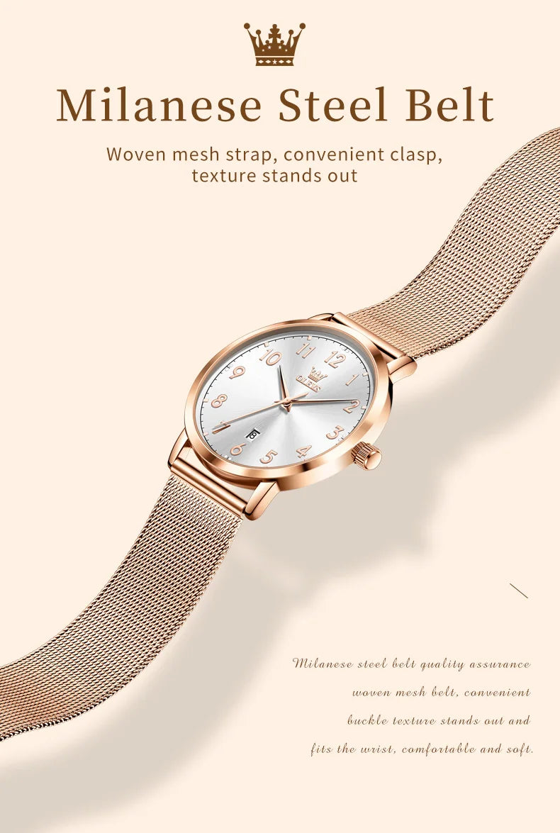 OLEVS New Woman Watch Luxury Brand Quartz Watch Elegant Rose Gold Digital Waterproof Watches Simple Bracelet Women's Watch 5653