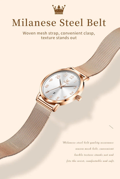 OLEVS New Woman Watch Luxury Brand Quartz Watch Elegant Rose Gold Digital Waterproof Watches Simple Bracelet Women's Watch 5653