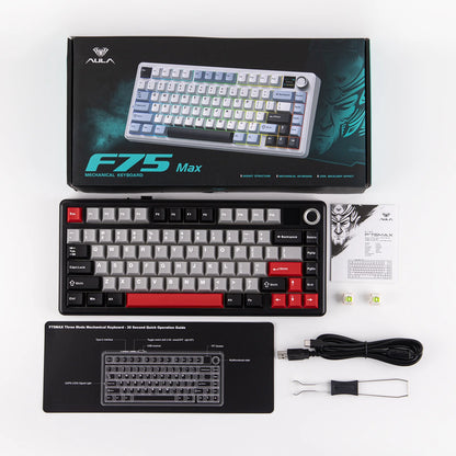 Teclado mecânico sem fios EPOMAKER X AULA F75 MAX Compact 75% ANSI Layout com ligação com fios/Bluetooth/2.4GHz, ecrã TFT e botão rotativo