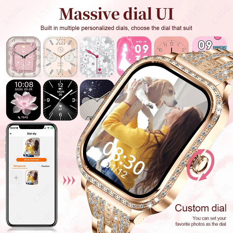 LIGE New Luxury Smart Watch Heart Rate Monitor Fashion Ladies Bracelet 2024 Bluetooth Call Smartwatch Womoen For Android IOS