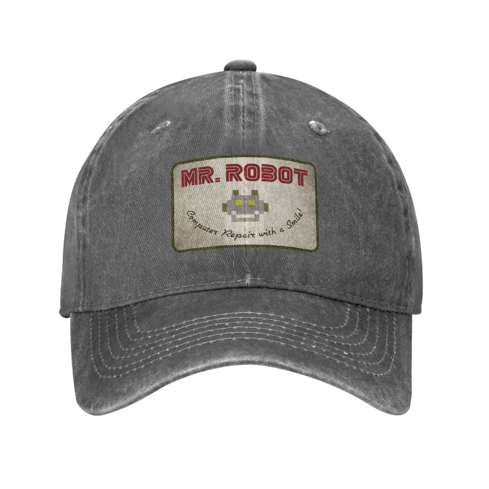 Șepci de baseball personalizate pentru bărbați, cu imprimeu anime „Computer with Sourires”, „Mr Robot”, stil retro cowboy, spălate, din denim, pălărie de soare, șapcă hip-hop