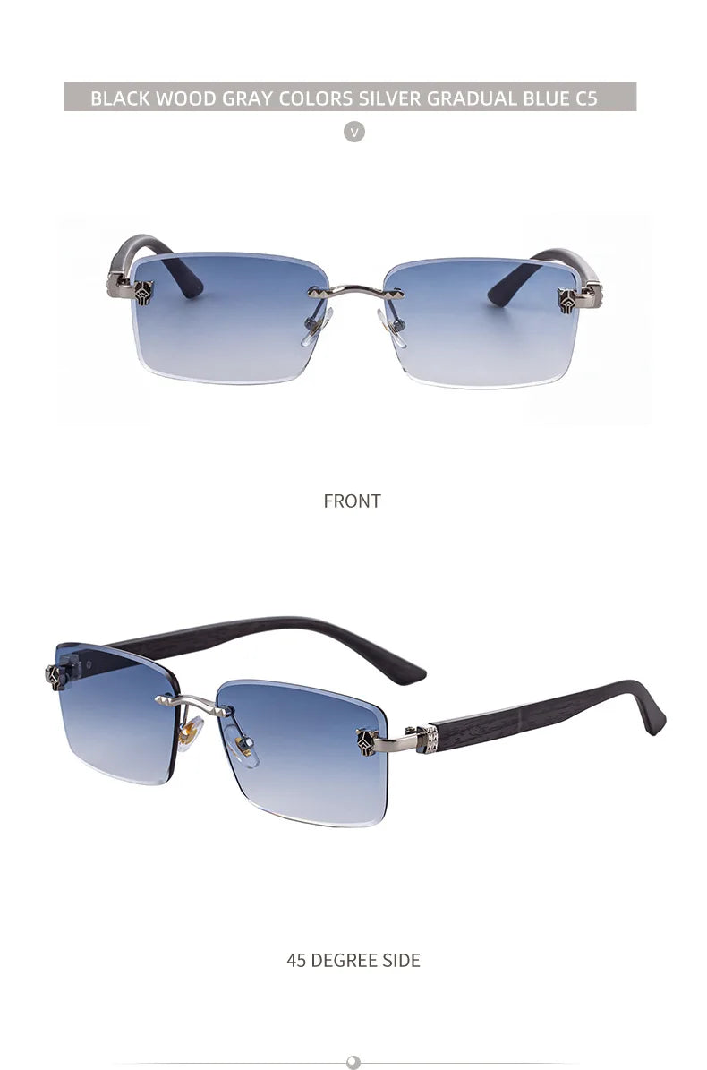 2026 Wooden Rimless Sunglasses Women Trendy Retro UV400 Protection Square Sunglass Men Brand Design Fashion Glasses Dropshipping