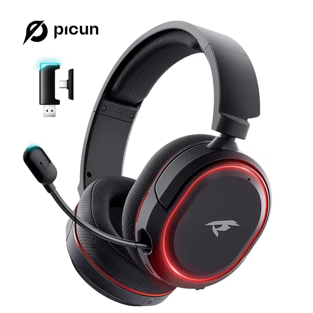 Auscultadores Gaming Sem Fios Picun G2 Bluetooth 5.3 – Som Surround 7.1, Baixa Latência de 5ms e Microfone ENC para PC, PS5, PS4, Switch e Mobile